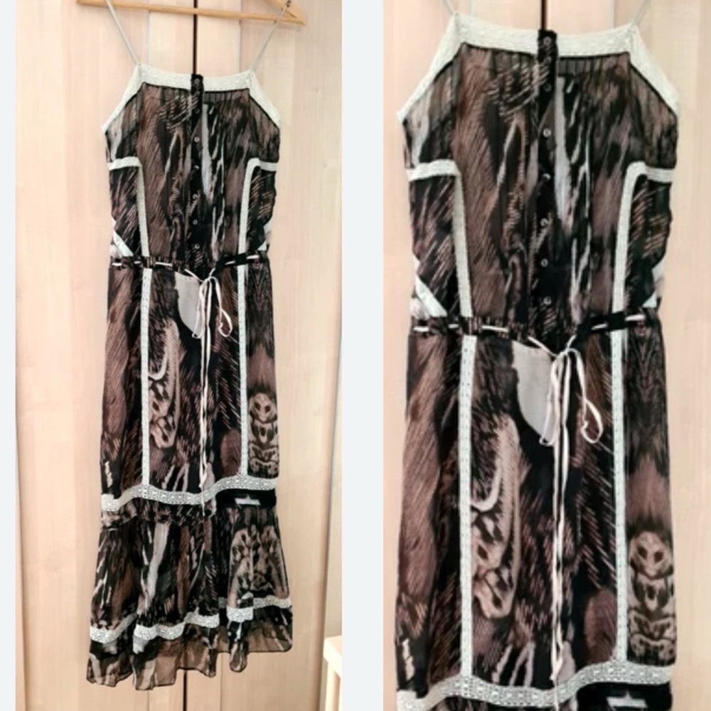 All Saints Aviary Lace Maxi Silk Dress with Lace Detail UK 10 US 6 and nude slip